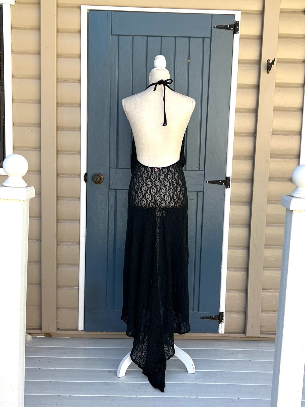 VTG Victoria's Secret Black Lace Halter Maxi Dress Goth Y2K 90s Slip Size large